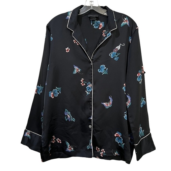 Natori Medium Long Sleeve Button Down Butterfly Novelty Floral Sleep Shirt P2 - Picture 1 of 3